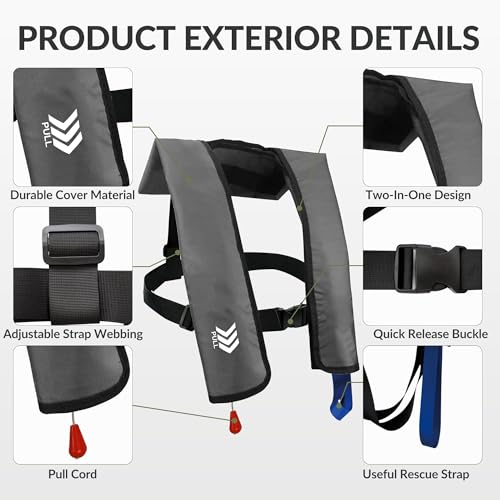 Automatic Inflatable Life Jackets for Adults PFD Low Profile 330lbs U45655