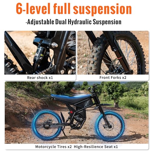 GT73 PRO Electric Dirt Bike for Adults, 60V 3000W Dual Battery, 85 Miles Range Q77385