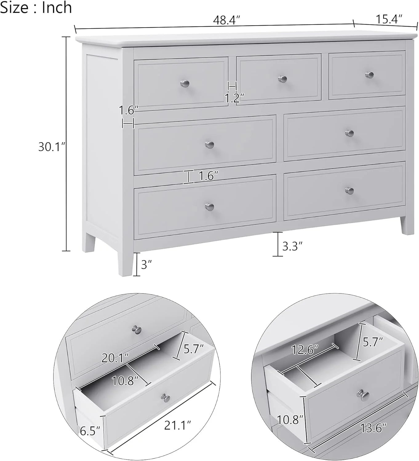 3 Piece Bedroom Set with Queen Bed, Nightstand & Dresser, White B7106