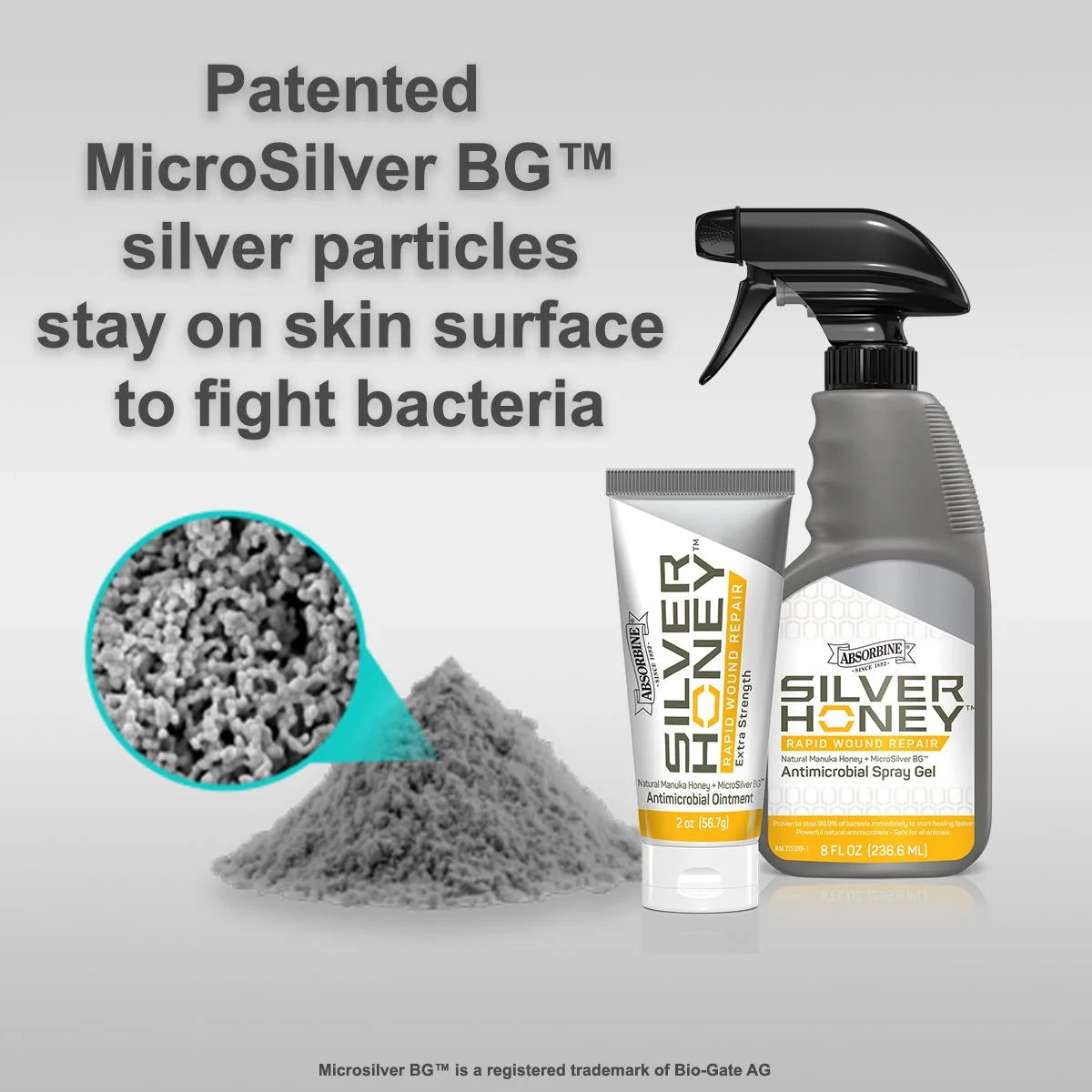 Absine Silver Honey Rapid Wound Repair Spray Gel, Manuka Honey & MicroSilver BG, 8oz D99877