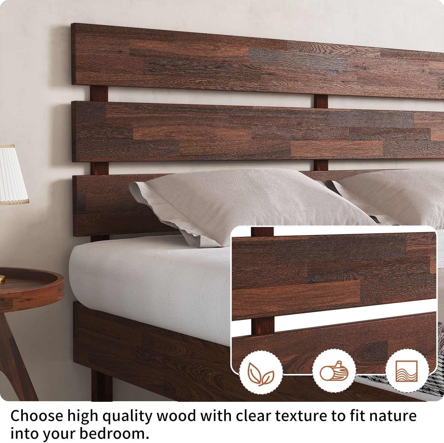 Queen Wood Bed Frame with Headboard, 14 Inch, No Box Spring Needed Z746