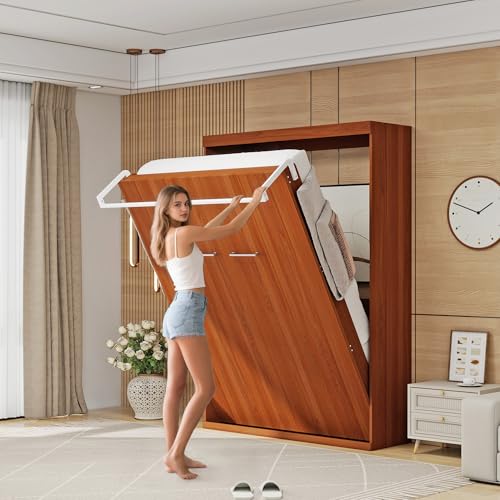 Murphy Bed Full - Space Saving, Convertible Hidden Bed, Brown C7991