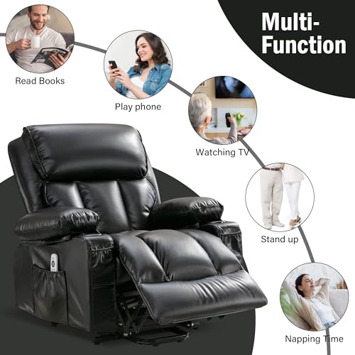 FLEXISPOT XL31 Power Lift Recliner Chair for Elderly, Electric Massage & Heat, PU Leather, Black C786106