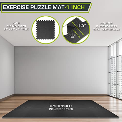 ProsourceFit Extra Thick Puzzle Exercise Mat, EVA Foam Interlocking Tiles, Black, 3/4 inch, 24 Tiles Y76691