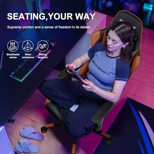GTRACING Gaming Chair with Footrest, Ergonomic Reclining, Blue C551