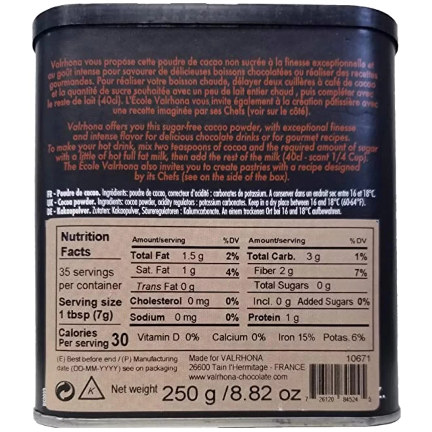 Valrhona Pure Cocoa Powder 8.8 oz Z358237