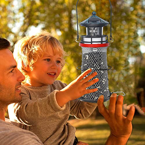 Solar Bird Feeder Lighthouse with Rotating LED Light, Blue G1024